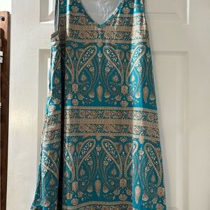 Elegant Teal and Gold Paisley Dress